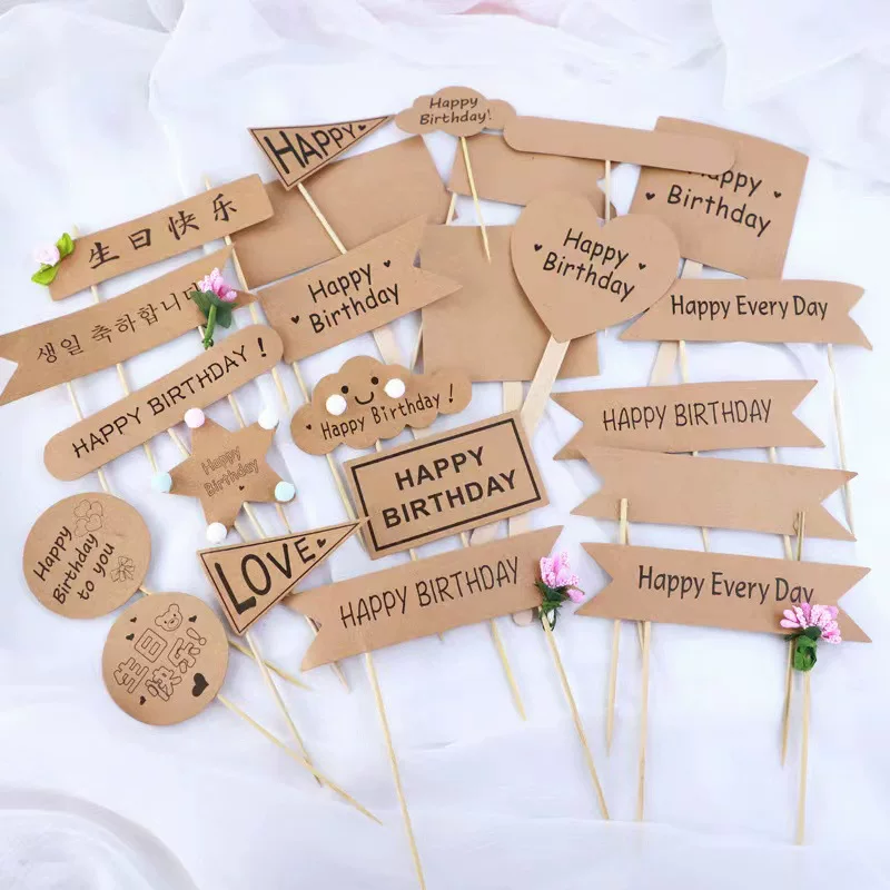 Серия Ins Sen декорация для торта вставка Kraft бумага благословения открытка вставка Happy Birthday карта флаг десертный стол украшение