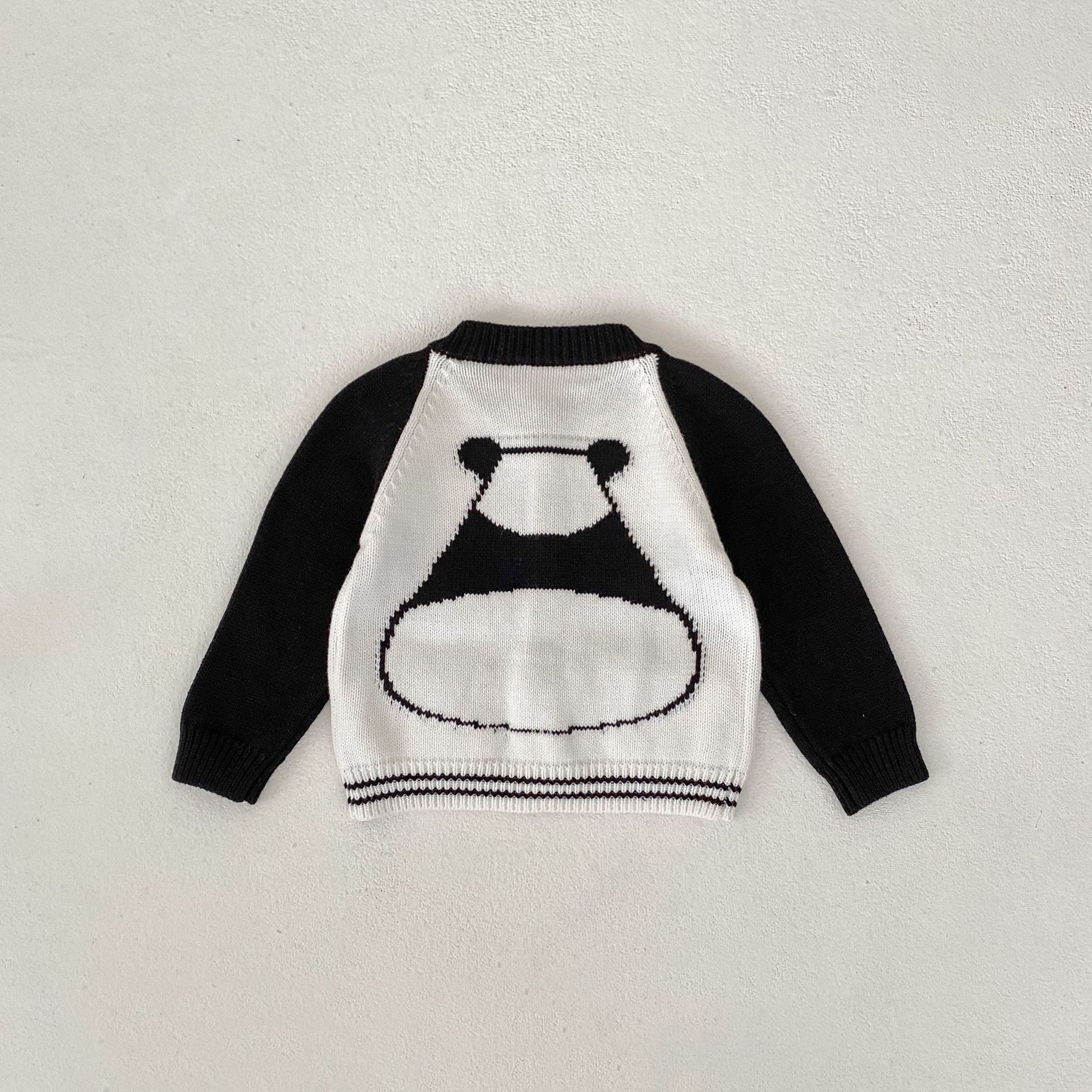 Baba kisgyermek őszi ruhák 2024 férfi és női baba pulóverek panda jacquard kötött hosszú ujjú felső szett_voghion.com