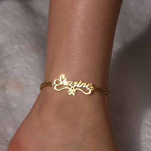 Customizable Cross-Border New Product Personalized Versatile Name Hollow English Letter Edge Lady Titanium Steel Bracelet