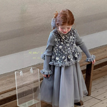 女童公主裙2025秋冬新款儿童中小童加绒背心裙亮片丝绒连衣裙礼服