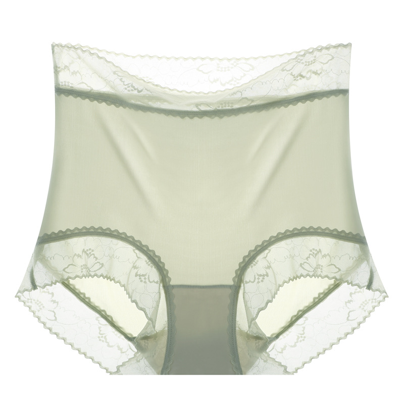 Nueva seda de hielo sin costuras ropa interior de cintura alta de las mujeres encaje desnudo ligero transpirable levantamiento de la cadera más tamaño triángulo ropa interior