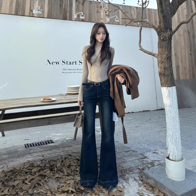 Retro Blue Micro-Flared Jeans for Women 2025 Spring & Fall New Style Flared Horseshoe Pants with High Heels