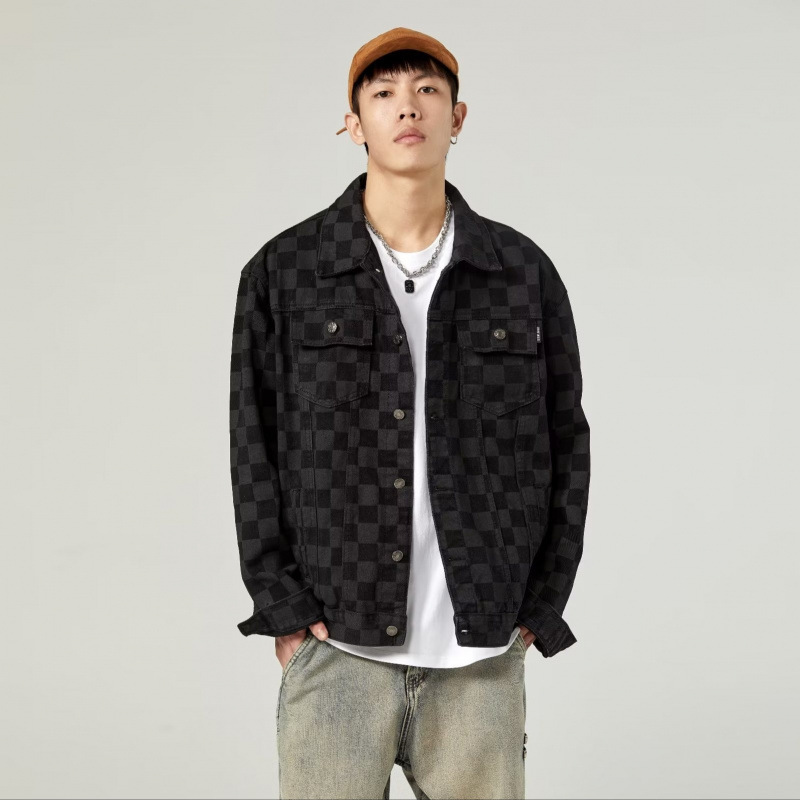 Veste en jean, veste polyvalente à manches longues et col montant pour homme, coupe slim jeune, imprimé tendance de marque_voghion.com