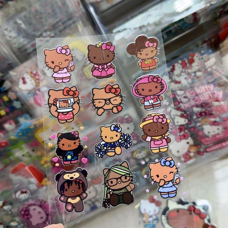 黑皮Hello Kitty转印贴纸杯子手机壳贴纸可爱卡通凯蒂猫水晶贴|undefined