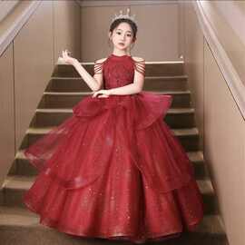 花童婚礼小女孩礼服轻奢小众女童绝美儿童生日公主裙香槟