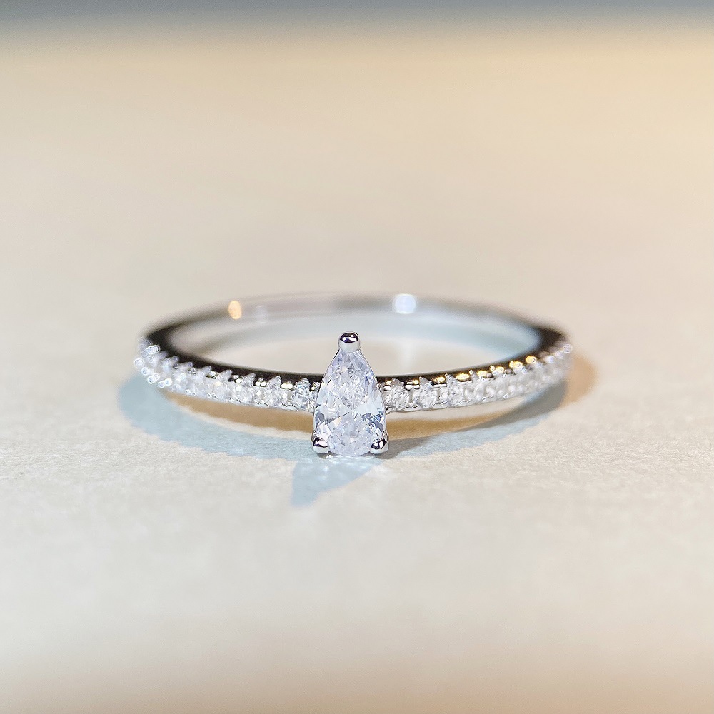 Simple Style Water Droplets Sterling Silver Inlay Zircon Rings 1 Piece