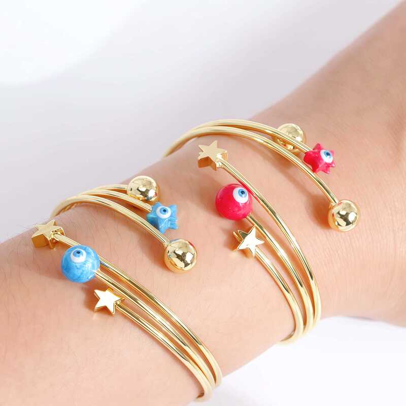 Ins Style Multi-Layered Open Bracelet Colorfulful Evil Eye Star Gold Women's Accessories Niche Design Cross-Border Hot Style
