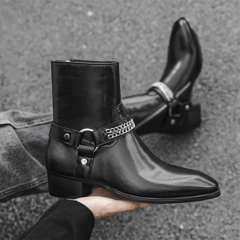 2026 New Style Zipper Short Motorcycle American-Style Martin Boots for Men, High-Top Chelsea Boots, British Pointed-Toe Casual Men's Boots