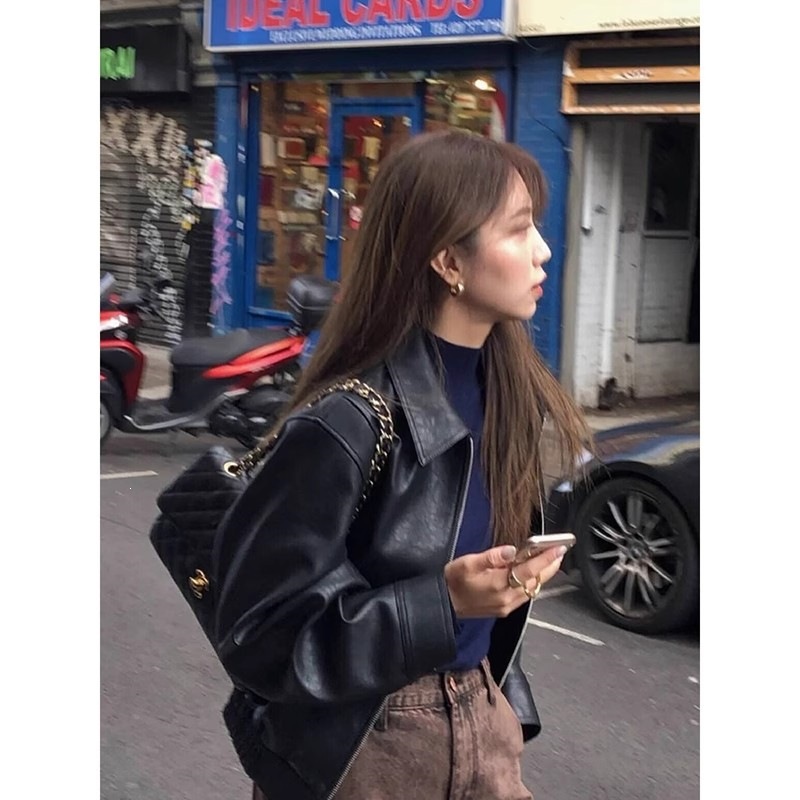 短款黑色皮衣外套女年春秋新款酷飒风小个子机车气质复古