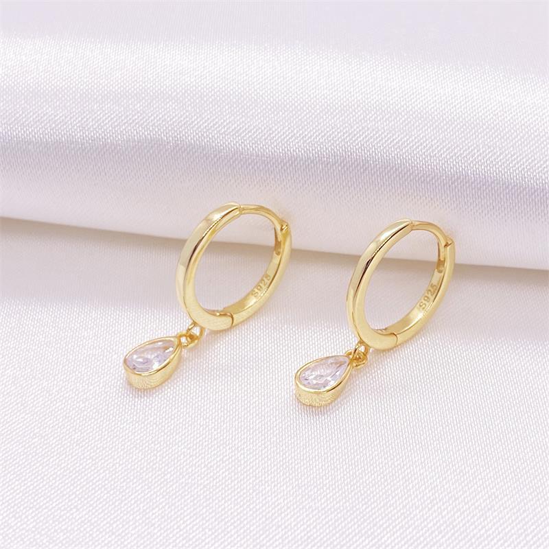 1 Pair Simple Style Water Droplets Inlay Sterling Silver Zircon Drop Earrings display picture 1