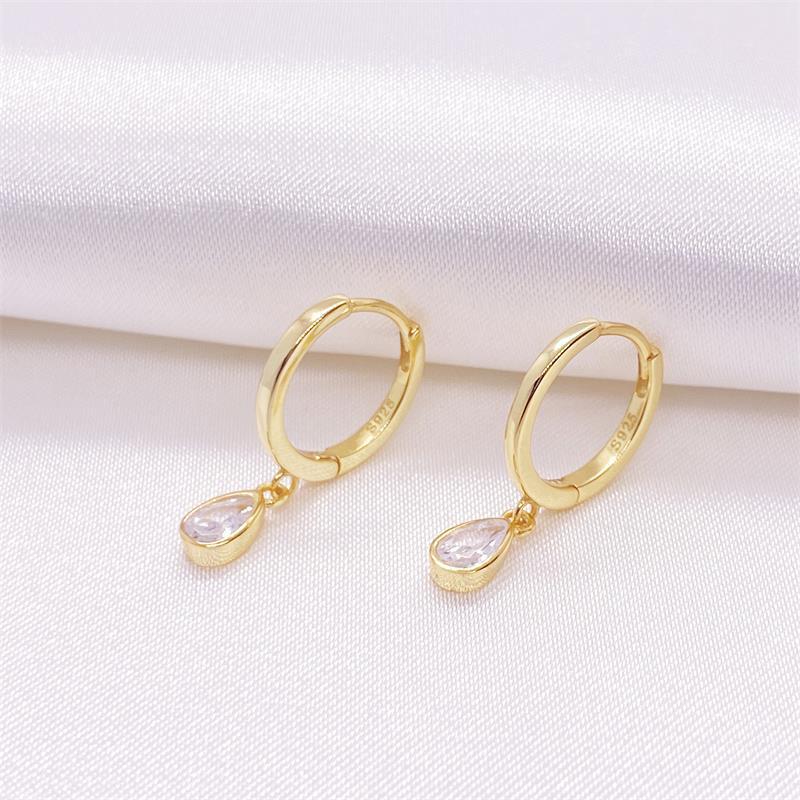 1 Paire Style Simple Les Gouttelettes D'eau Incruster Argent Sterling Zircon Boucles D'oreilles display picture 1