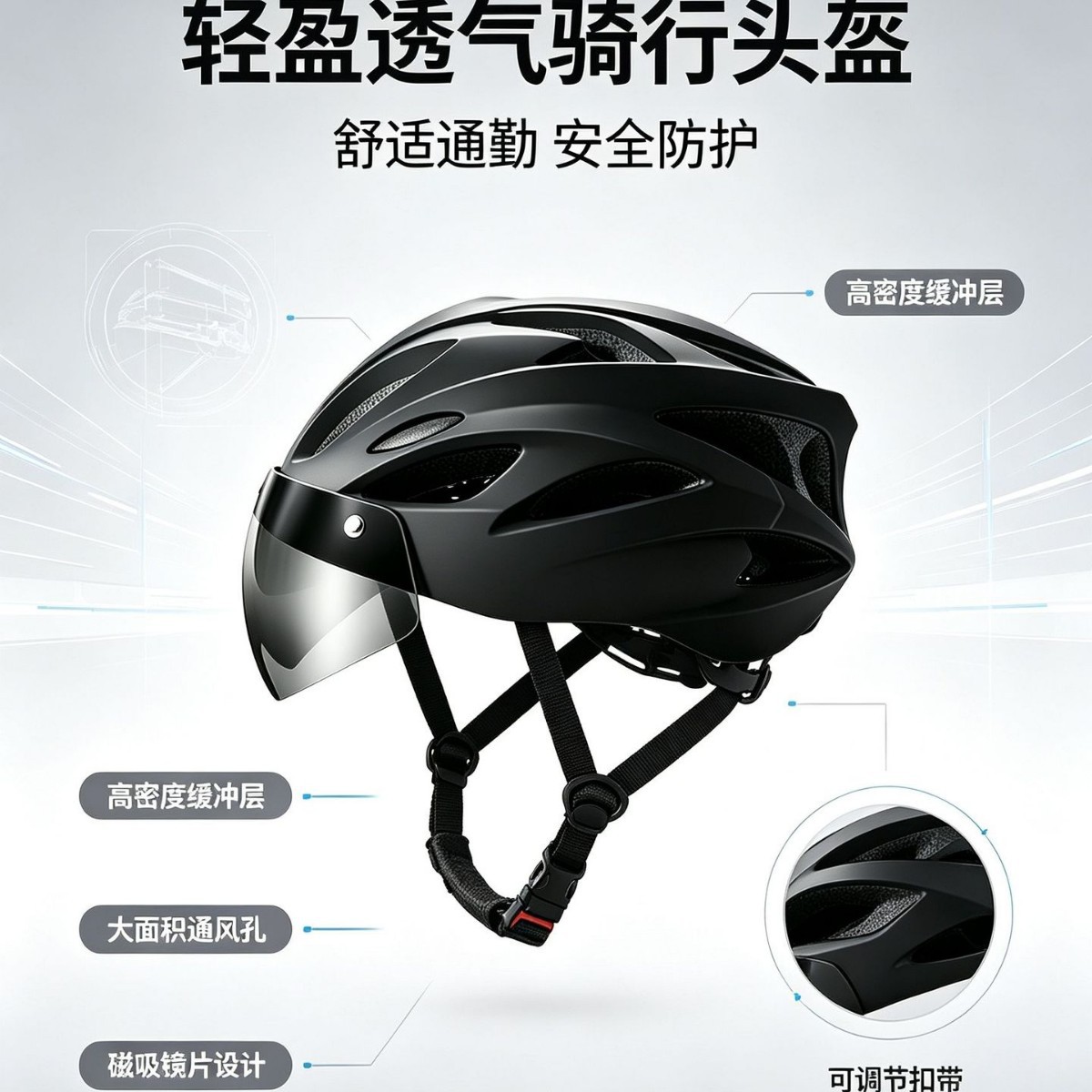 Matte Multi-Color Cycling Helmet, Unisex, Road Bike and Mountain Bike Helmet, One-Piece Magnetic Attachment