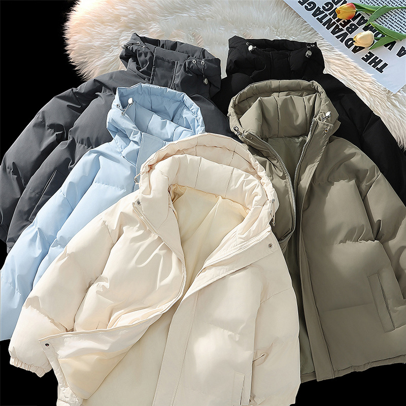Men's Clothing Down Men's Warm And Thick Bread Loose Oversized Jacket, Solid Color Hooded Couple Cotton Jacket_voghion.com