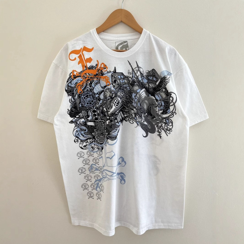 European and American Retro Style Printed T-Shirt Torout Sketch Y2K Style Street Harajuku T-Shirt