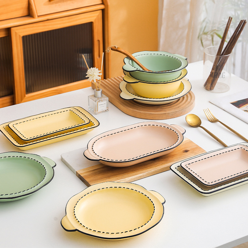 Xiaohong libro camping picnic tazón de cerámica ins estilo lindo chica corazón vajilla de cerámica plato mu Lanxi