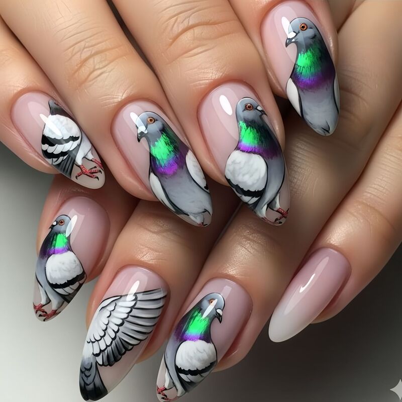 Pink Nude Gradient Dove Print Reusable Artistic Nail Art Fashionable European Style Nails Pink Nude Gradient Dove Print Reusable Artistic Nail Art Fashionable European Style Nails