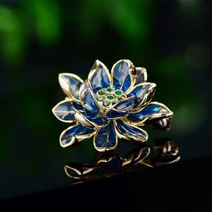 Enamel Zircon Brooch Chinese Style Lotus Flower Brooch Creative Elegant Cheongsam Dress Accessories Collar Small Brooch