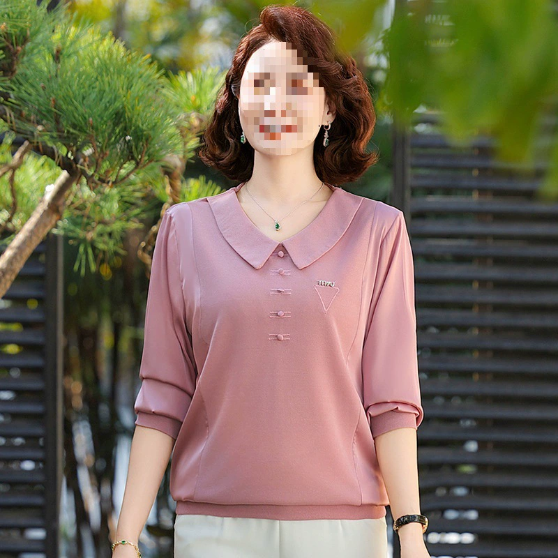 Autumn colored body-friendly long-sleeve for mother, for middle age, plus size
