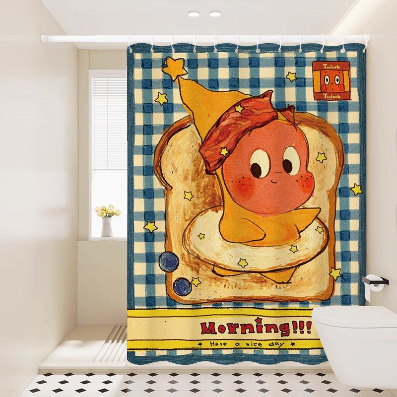 Cartoon Little Star Shower Curtain, Waterproof Bathroom Curtain, High-End Waterproof Fabric Curtain, No-Drill Bathroom Shower Curtain