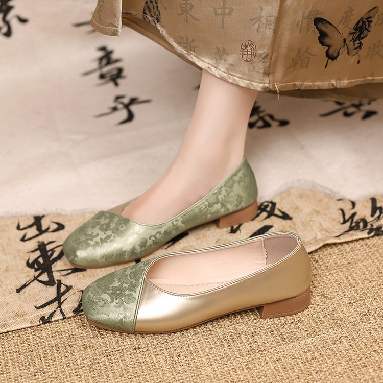 Two-tone autumn retro Mary Jane shoes square toe low-cut