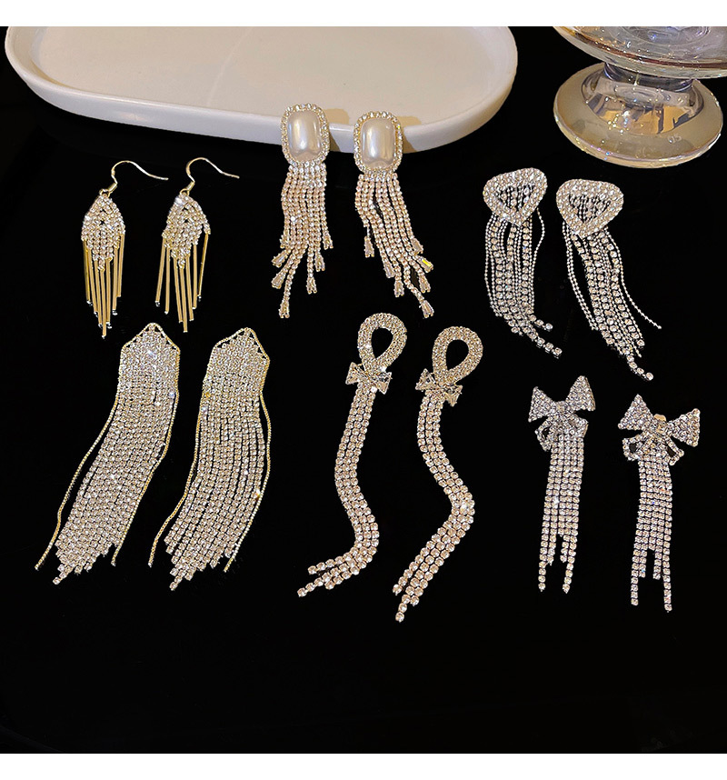 Fashion Tassel Heart Shape Copper Inlay Artificial Pearls Zircon Drop Earrings 1 Pair