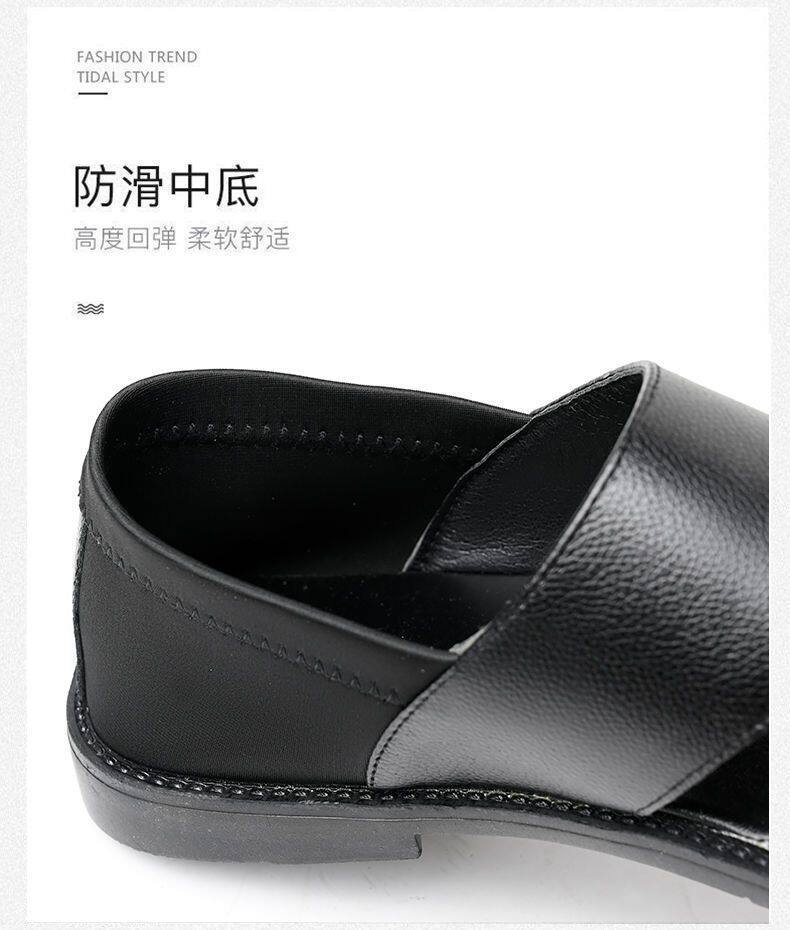 Dép sandal nam da bò thật đế mềm chống trượt kiểu Birkenstock — màu đen chi tiết 9