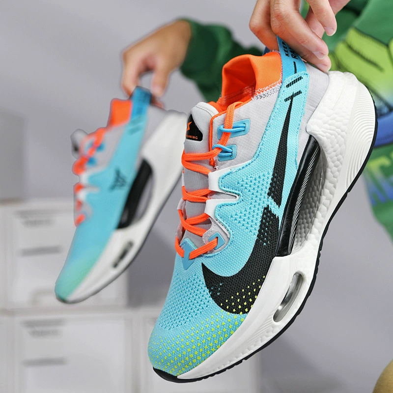 Спортивная корейская модная пара, увеличивающая рост, Повседневная летняя дышащая Летающая тканая обувь больших размеров с полым попкорном на воздушной подушке, мужская обувь