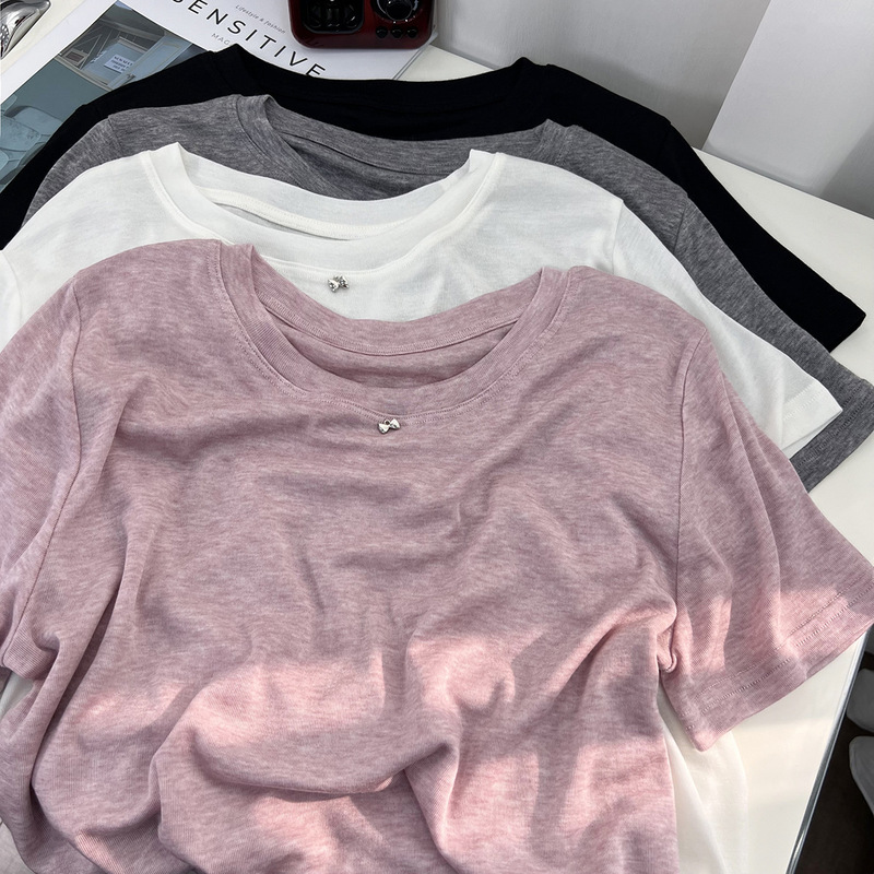 Outlets ~ Counter Discount Lightweight Soft Short Sleeve T-Shirt Women's Summer New Short Solid Color Butterfly Top Trendy