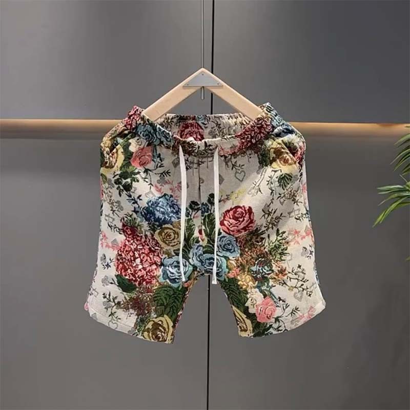 Men's Summer Trendy Casual Thin Floral Print Shorts Versatile Loose Fit Beach Sports Capri Pants_viptrois.com