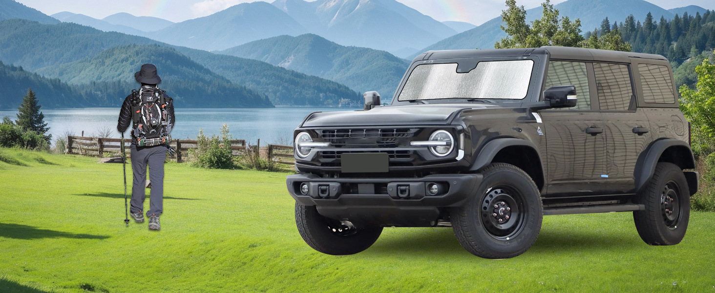 Black and silver sunshade for 2123 Ford Bronco, front windshield sunshade, sun protection car sunshade