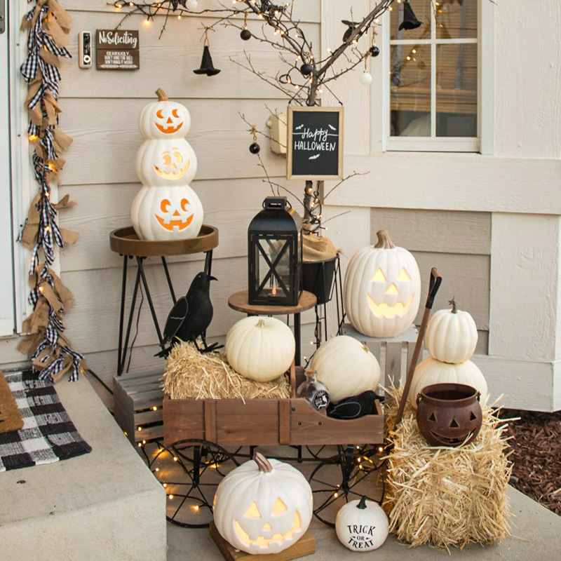 新しいハロウィンのゴーストフェイスパンプキンランプ、INS風のクリエイティブな発光装飾、屋内外のシーンを飾る小道具|undefined