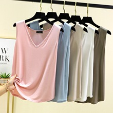 夏季新款莫代尔背心女士宽松大码V领无袖打底衫修身显瘦休闲上衣