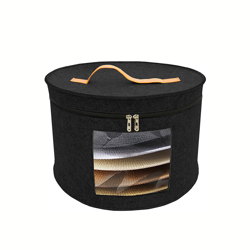 帽子收纳盒便携式毛毡收纳桶可折叠大容量圆形旅行帽容器带防尘盖