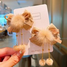 秋冬毛球发夹女童布艺蝴蝶结发饰儿童民族风发卡中国风汉服头饰