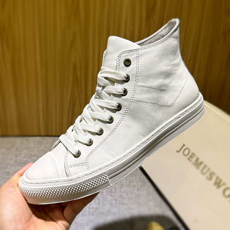 Spring and Autumn New White High-top Shoes Men's Fashionable Korean Genuine Leather Boots Men's Soft Leather Martin Boots Men's Simple Cowhide