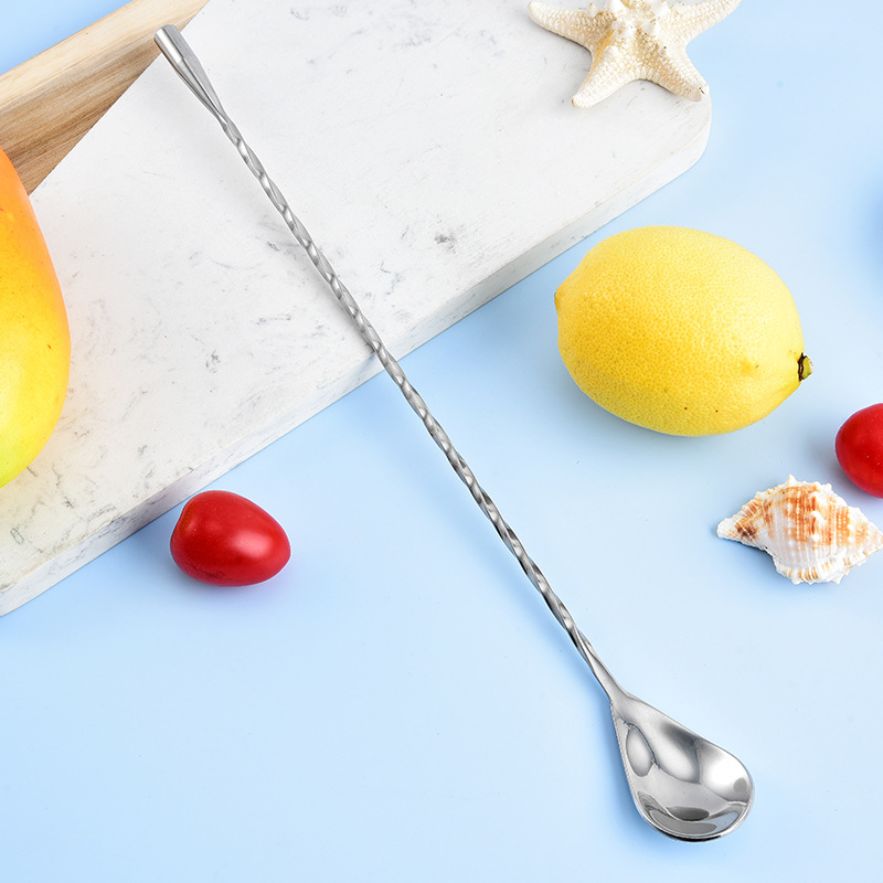 304 Stainless Steel Long-Handled Bar Spoon with Spiral Pattern, Mixing Stick, Long-Handled Spoon for Cold Drinks and Cocktails