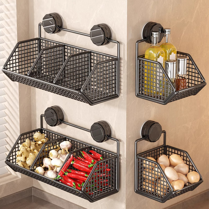 Storage Box Kitchen Suction Cup Storage Rack Multi-Functional Wall-Mounted Ginger and Garlic Storage Artifact Punch-Free Basket