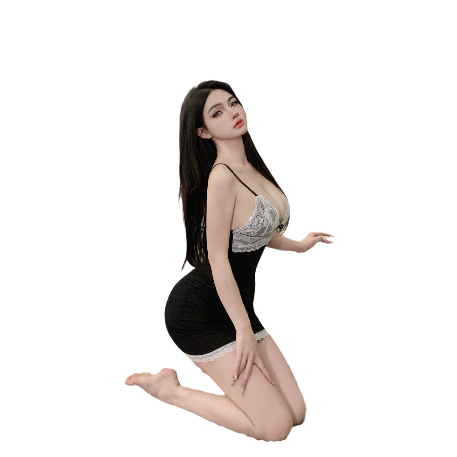 Белье, поддерживающая sexy подушка с бантом, пижама, плюс-сайз, V-образный вырез, приталенный, утягивающий эффект