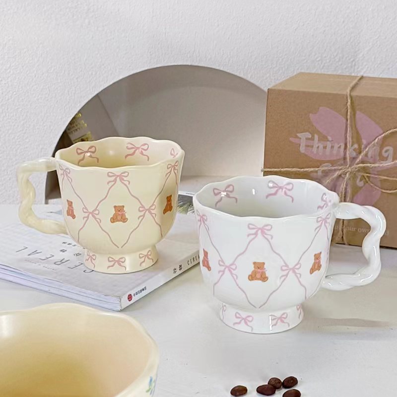 Taza de agua de estilo antiguo creativo para el hogar taza de té taza de oso de peluche taza de oficina linda dama taza de desayuno de dibujos animados