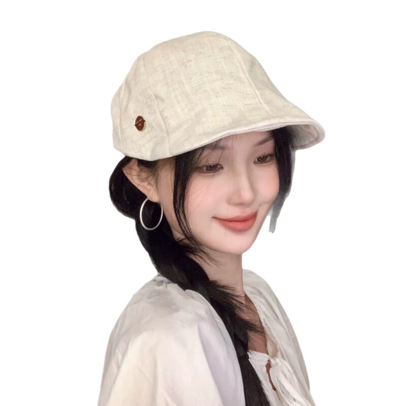 春と夏のレトロなソリッドカラーのコットンとリネンのアヒルの舌フロントハット、女性用、小さく、軽く、通気性があり、パーソナライズされたベレー帽キャスケットハット|undefined