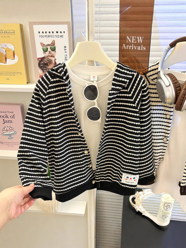 春秋季儿童薄款外套婴儿开衫长袖衣服宝宝休闲条纹连帽外出服|undefined