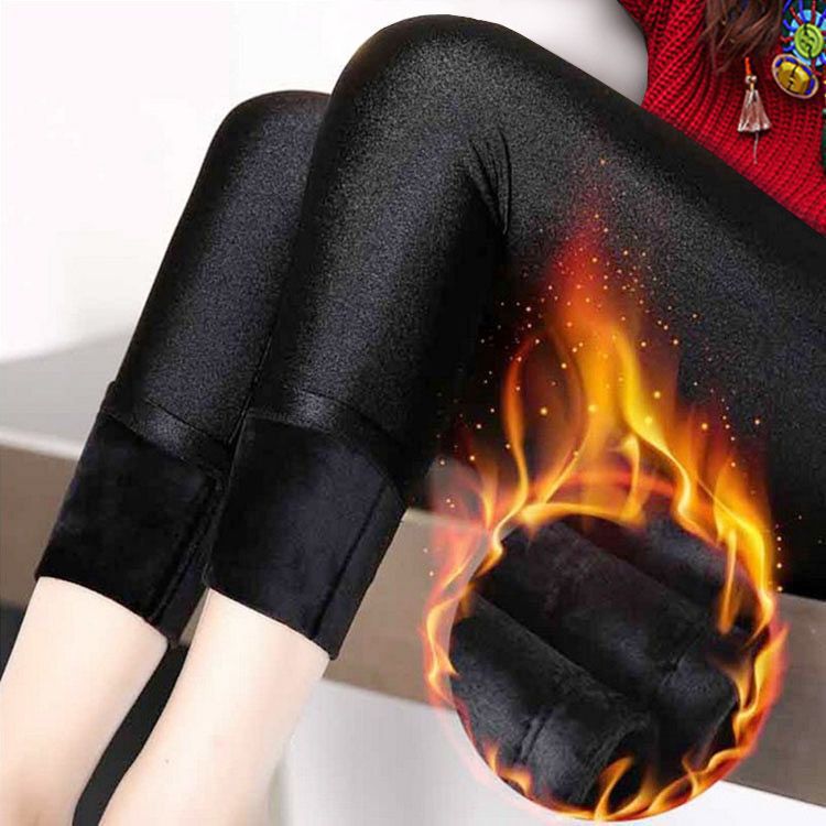 Fleece-lined thick super soft velvet autumn and winter glossy pants high waist outer wear plus size slimming warm bottoming tight step-on pants