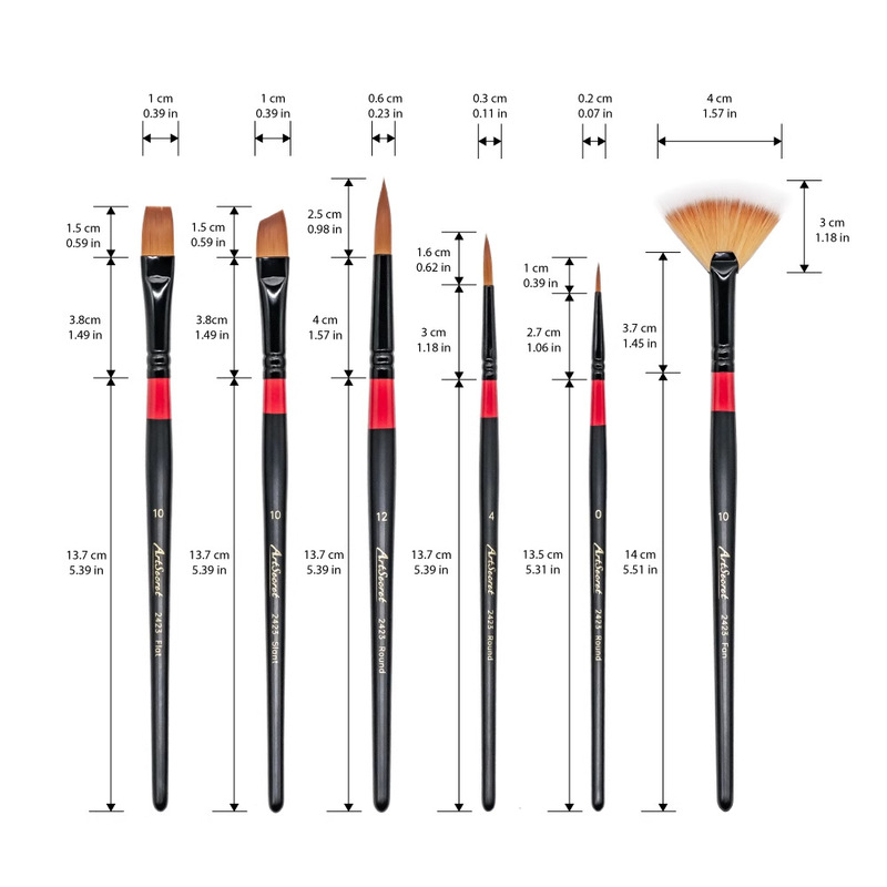 Artsecret Shuming brush set 2423 brush painting tools with pointed, flat, and fan-shaped tips, multi-style 6-piece painting tool set