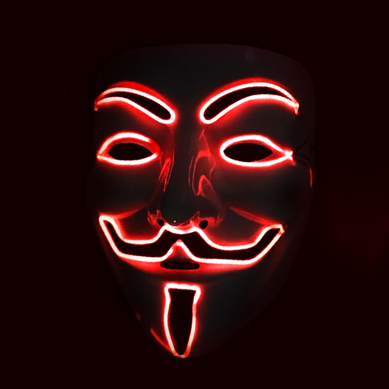 發光v字冷光線led塑料仇殺隊四色面具萬聖節恐怖化妝舞會派對道具