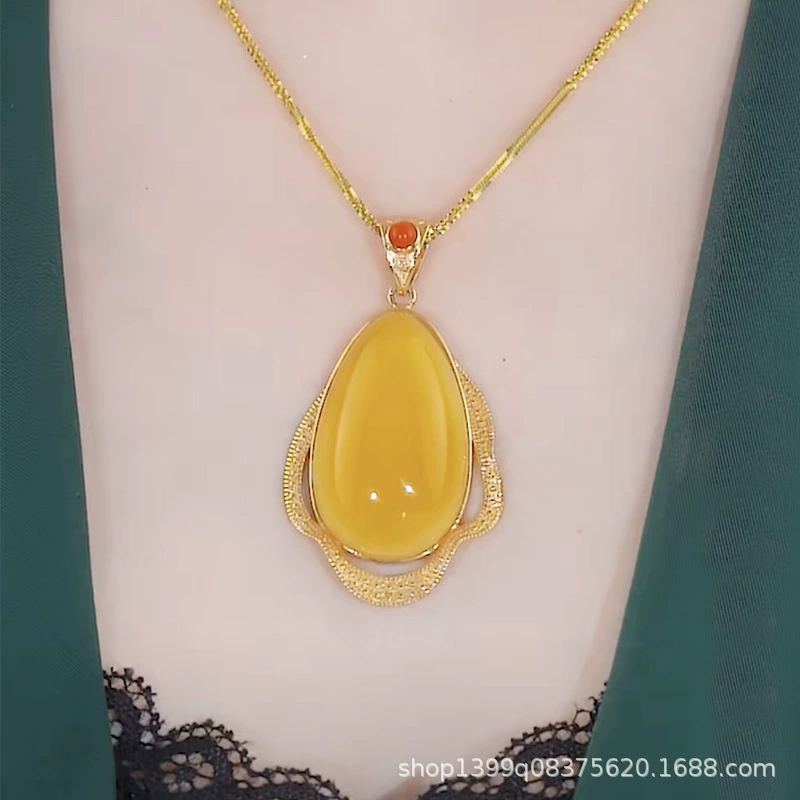Кулон с имитацией желтого оникса Ice Yellow 925 Серебряный позолоченный винтажный кулон Высококлассное элегантное женское ожерелье Аксессуары для одежды