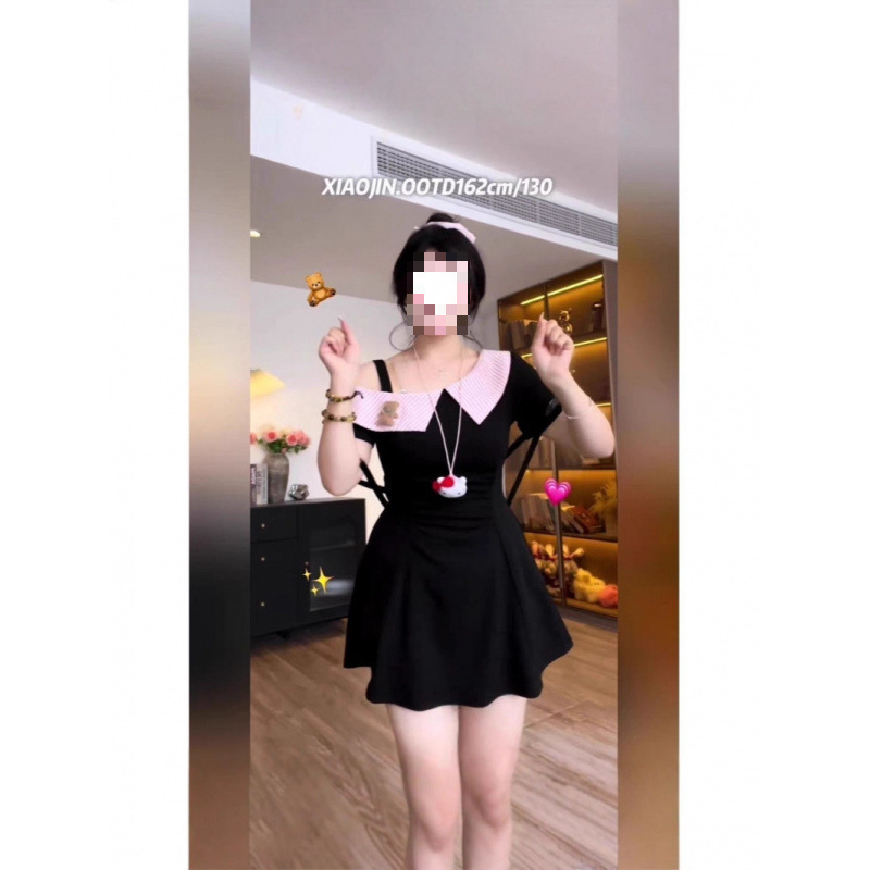 法式气质连衣裙女2025夏季新款显瘦收腰翻领露肩高级感长裙|undefined