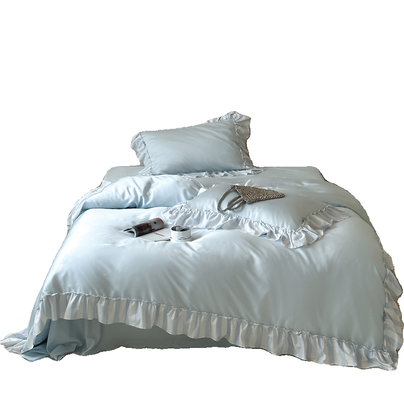 Jogo de roupa de cama verão tencel com renda estilo coreano_voghion.com