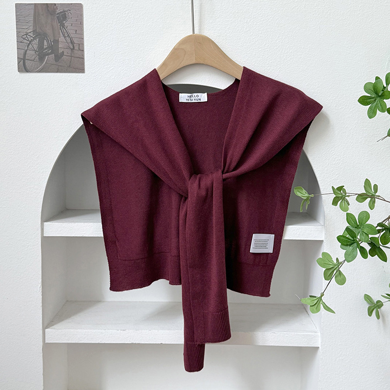 Chal de punto para mujer, versión coreana de primavera y verano, nuevo chal de lana de color sólido de alta gama con cuello falso para habitaciones con aire acondicionado.