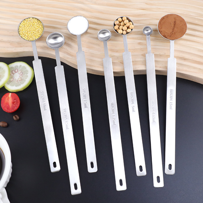 7件不锈钢量勺果粉咖啡奶粉刻度定量调味烘焙计量克数勺量匙套装