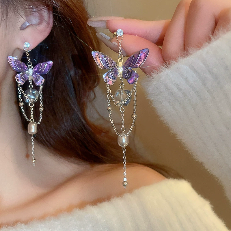 Earrings, floral light-luxury high-quality dangle styles, assorted silver-needle and ear-hook options